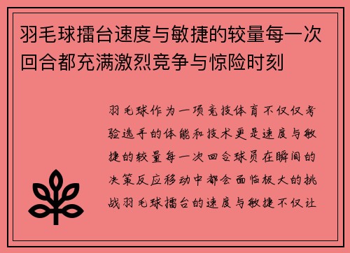 羽毛球擂台速度与敏捷的较量每一次回合都充满激烈竞争与惊险时刻