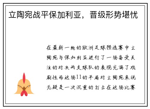 立陶宛战平保加利亚，晋级形势堪忧